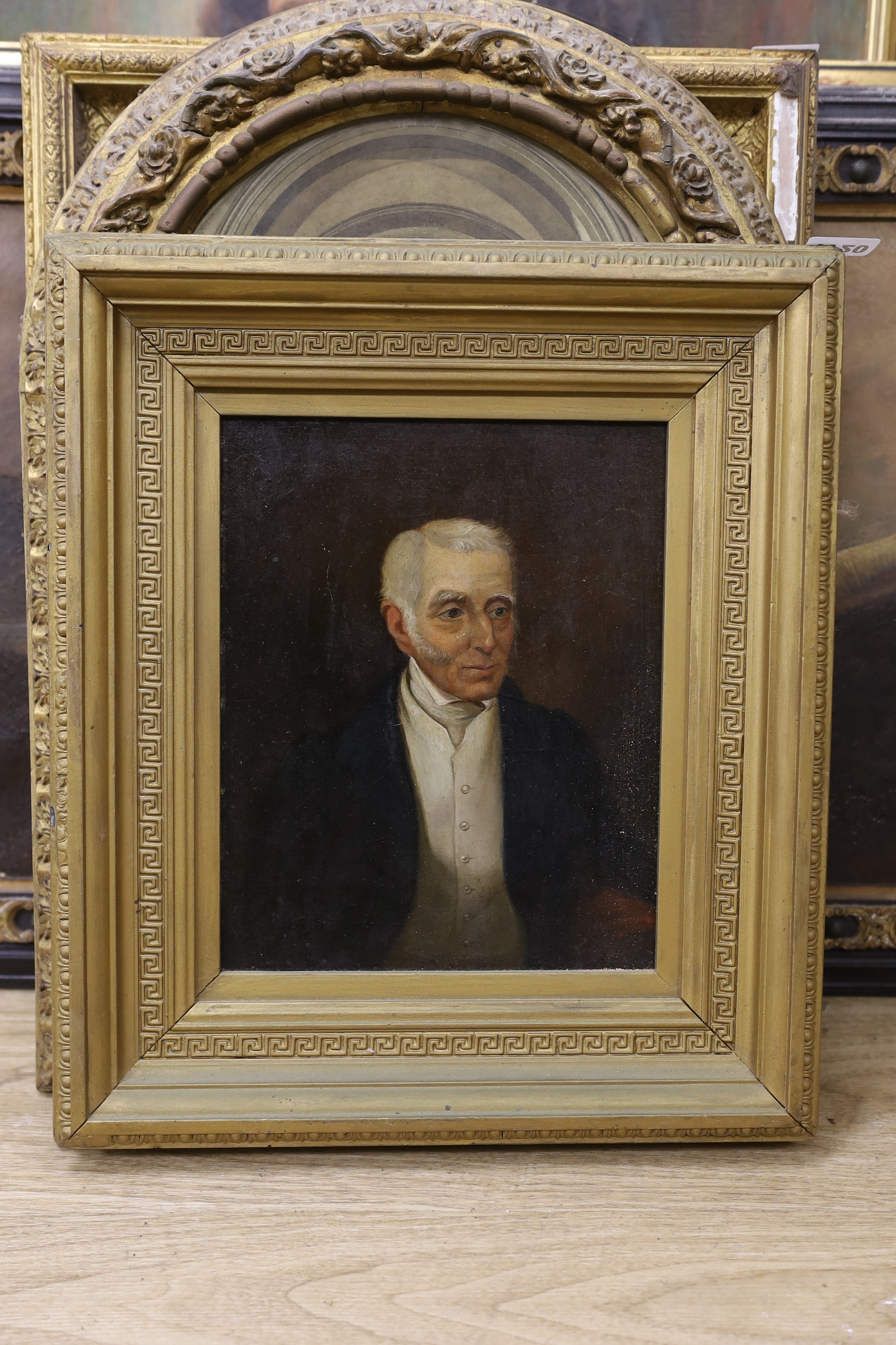 19th century English School, oil on board, Portrait of a gentleman, 24 x 19cm, gilt frame